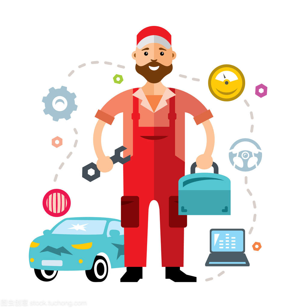 矢量汽车修理工 色彩绚丽的卡通维修世界